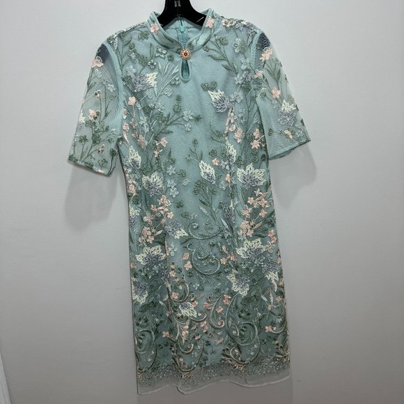 Koradior Green Floral QiPao Dress Size Small